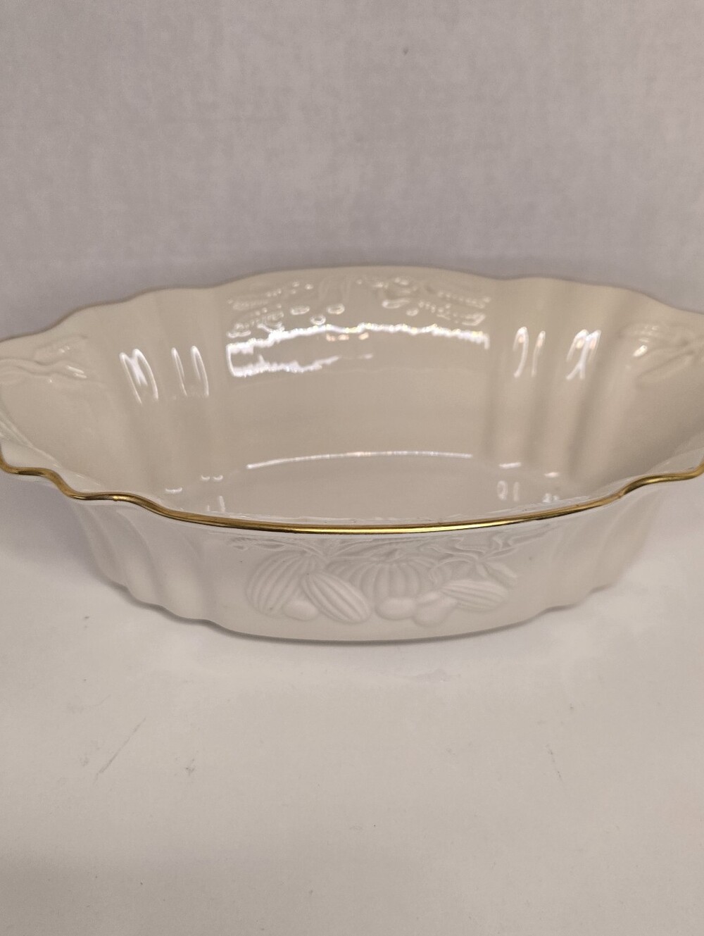 Lenox China Harvest Centerpiece Serving Bowl Ivory 24K Gold Trim Made In USA